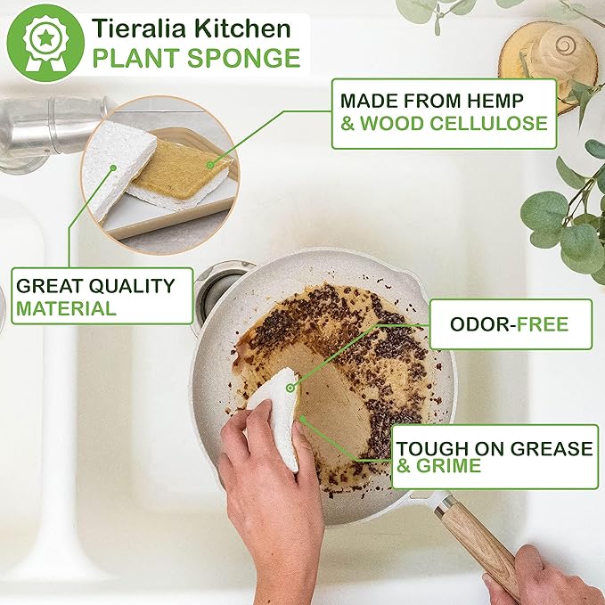 Tieralia Bamboo Dish Brush Gift Set – 5-Piece Kitchen Cleaning Set with Bottle Brush, Round Scrub Brush, Palm Brush & 2 Plant-Based Sponges | Wooden Handle Cleaning Tools for Dishes & Surfaces