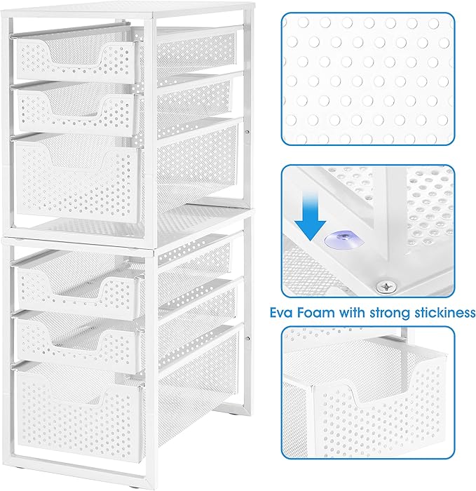 Simple Trending 3-Tier Under Sink Cabinet Organizer with Sliding Storage Drawer, Desktop Organizer for Kitchen Bathroom Office, Stackbale,White