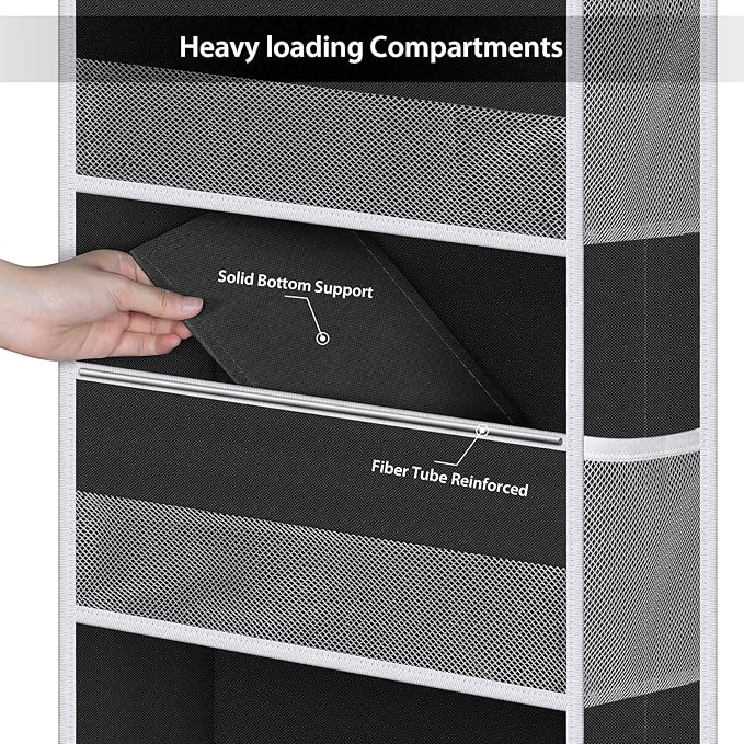 Univivi Door Hanging Organizer Nursery Closet Cabinet Baby Storage with 6 Large Compartments and 8 Side Pockets for Cosmetics, Toys and Sundries (Black)