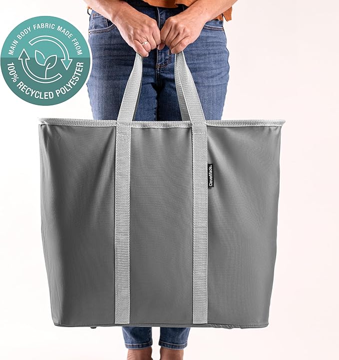 CleverMade Collapsible Laundry Caddy - Gray Stone Gray 2 Pack 64L / 17 Gal - Foldable Storage Organization Container Clothes Room Storage Solution