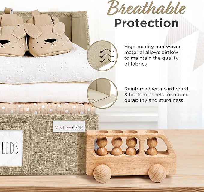 VIVIDECOR Storage Cubes – 12x12x10 Fabric Baskets for Organizing, Storage Baskets for Shelves, Front Opening Fabric Bins, Closet Organizer Bins for Clothes, Towels, Sweaters, Linen – Brown, 3 Pack