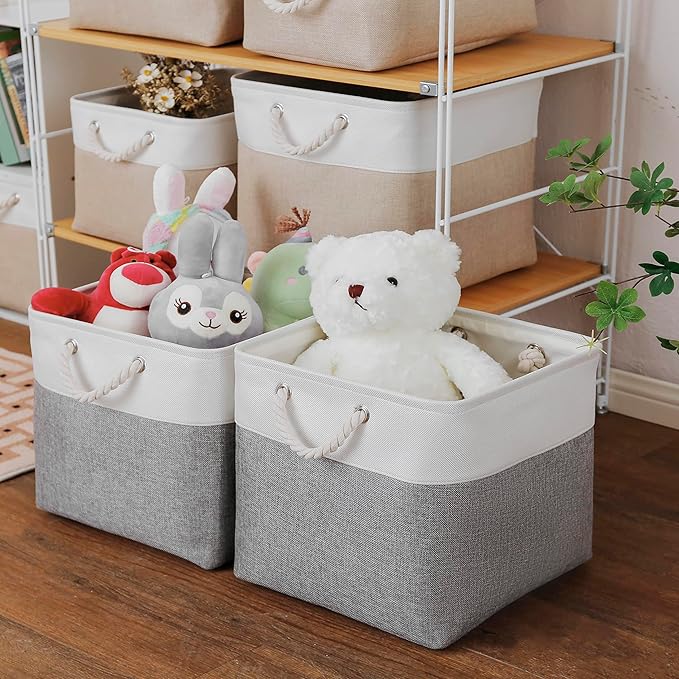 13×15×13 Inch Storage Cubes,6 Pack Cube Storage Bins for Shelves,Fabric Collapsible Storage Bins with Handles, Foldable Storage Basket for Organizing Clothes,Books (White&Gray,13"x15"x13")