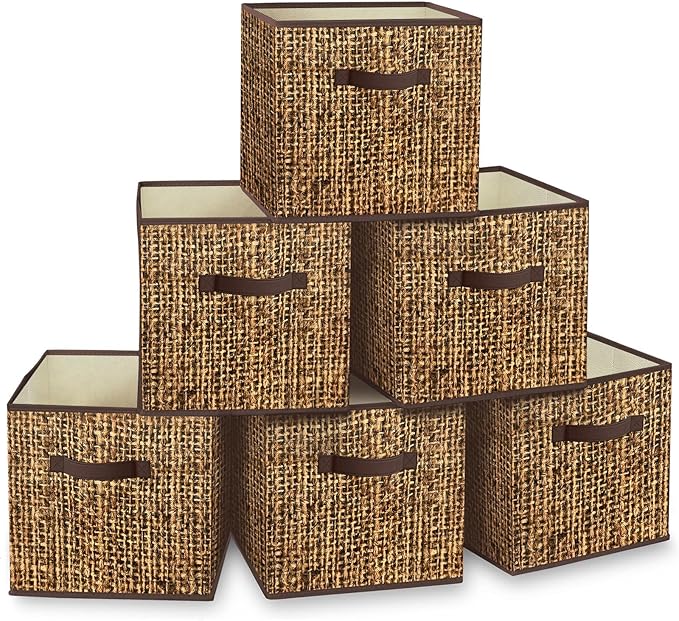 homyfort 12x12 Cube Storage Bins - Fabric Cubby Bins with Dual Handles, Collapsible Storage Organizer for Shelf, Closet, Nursery, Set of 6 （Not Rattan Weaving）