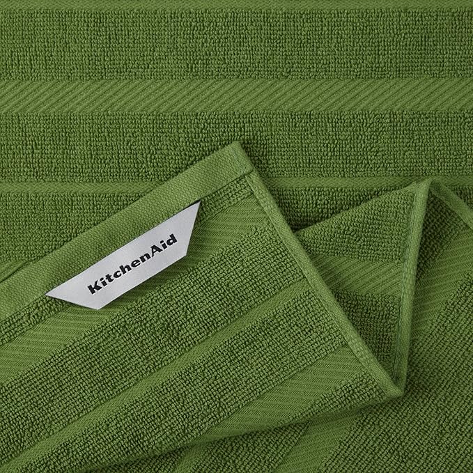 KitchenAid Albany Kitchen Towel 4-Pack Set, Matcha Green/White, 16"x26"