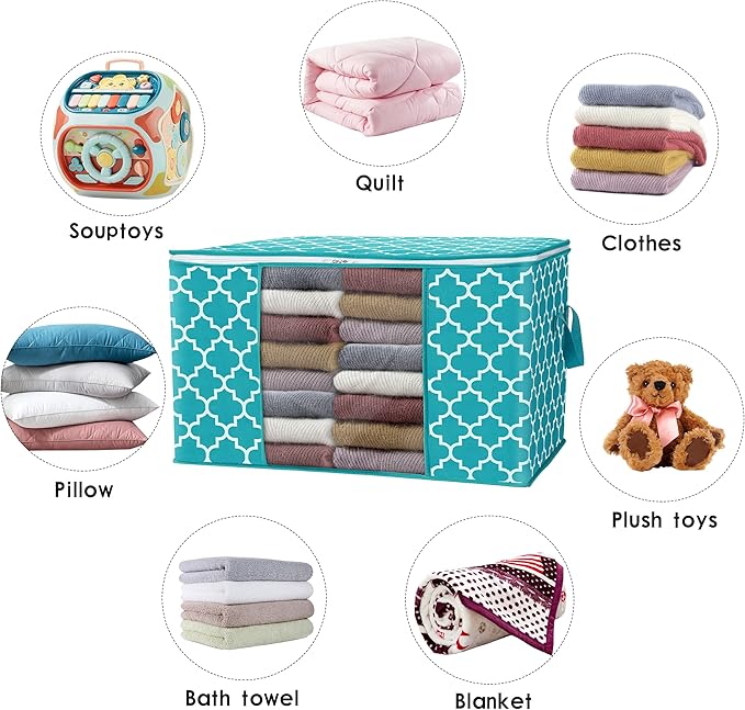 WISELIFE Storage Bags 100L 2-Pack Large Blanket Clothes Organization and Storage Containers for Bedding, Comforters, Foldable Organizer with Reinforced Handle, Clear Window, Sturdy Zippers,Green