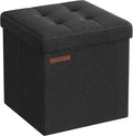 SONGMICS Storage Ottoman, Foldable Small Ottoman Foot Rest, 11.8 Inches Foot Stool, Cube Ottoman with Storage, Load up to 286 lb, for Living Room, Bedroom, Dorm, Ink Black ULSF028B01