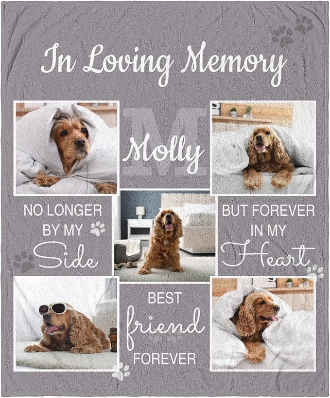 Personalized Pets Blanket with Photos, Custom Dog Blanket for Small Dogs, Personalized Dog Blankets with Picture, Dog Memorial Gifts for Loss of Dog, Gifts for Pets Bereavement/Passing Away