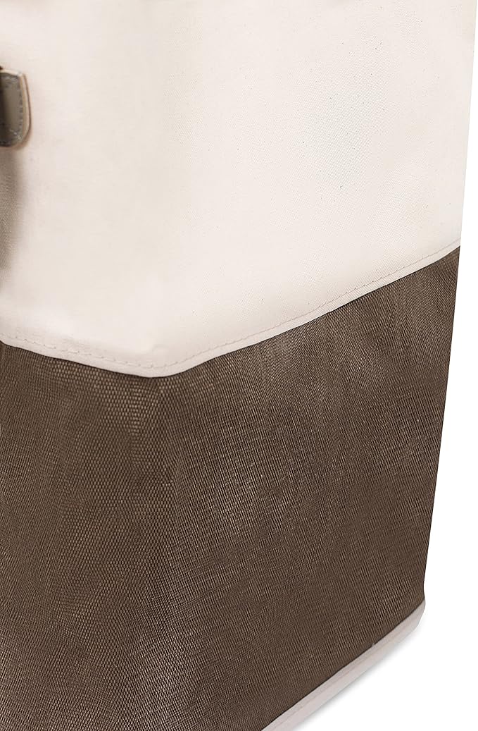 BIRDROCK HOME Square Cloth Laundry Hamper with Handles - Dirty Clothes Sorter - Easy Storage - Foldable - Brown and White Canvas