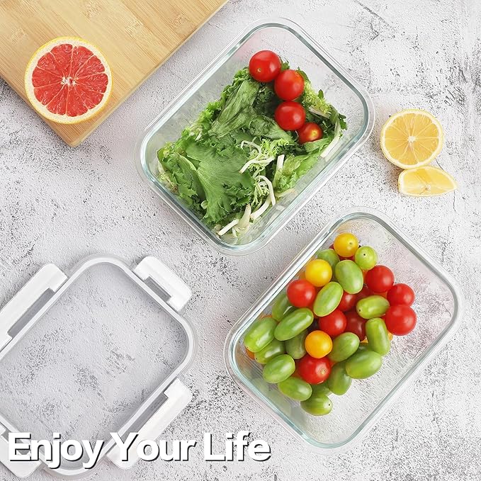HOMBERKING 24pc Glass Food Storage Containers with Lids, Glass Meal Prep Containers, Airtight Bento Boxes, BPA Free & Leak Proof, Pantry Kitchen Storage(12 lids & 12 Containers) - Blue