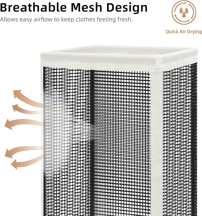 STORAGE MANIAC Mesh Laundry Hamper, 23.7 Gal. Tall Laundry Basket for Airflow, Strong Metal Dirty Clothes Hamper for College Dorm, Bedroom, Bathroom, Clothes Bin, White & Black