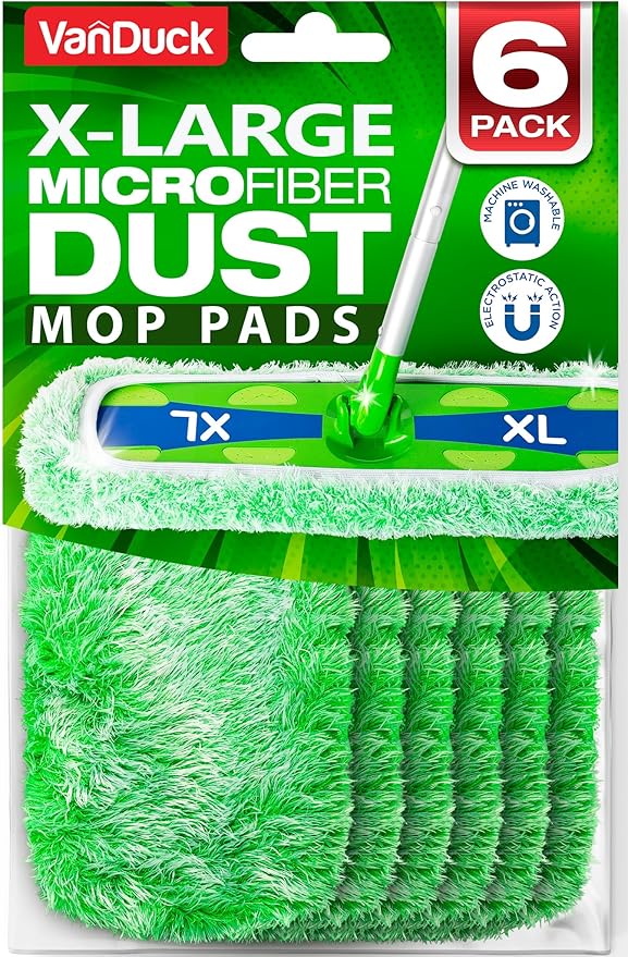 VanDuck X-Large Dust Mop Refill for Swiffer XL (6 Pack) - Microfiber Pet Heavy Duty Dry Sweeping Refills - Reusable Mop Pad