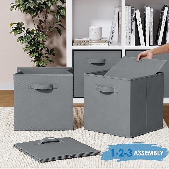 Fabric Storage Cubes for Cube Organizer - 8 Pack Heavy Duty Storage Bins - 13 Inch Cube Storage Bin, Use As A Clothes Storage Box In Closet, Baskets For Shelves or Cubbies Storage bins (Grey)