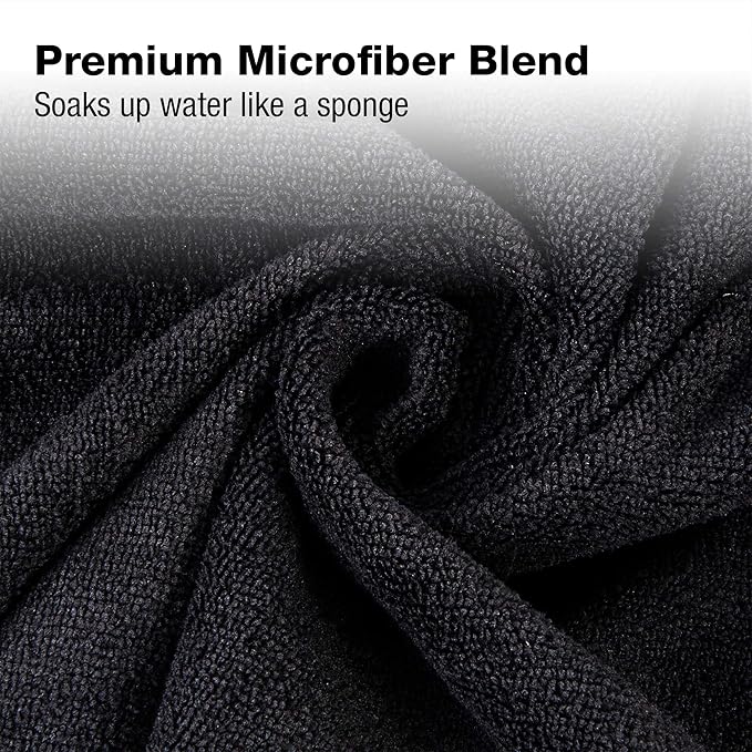 Eurow Microfiber Salon Towels – Bleachproof, Ultra Absorbent & Quick Drying – Soft, Lightweight & Durable for Hair Styling, Beauty, Barber & Spa Use, 16 x 29 Inches, 20-Pack, Black