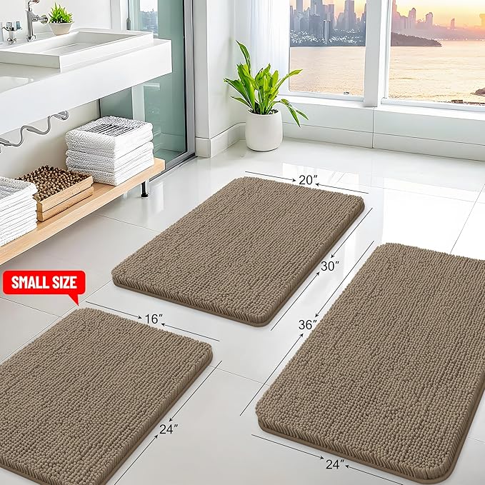 Arotive Bathroom Rugs 30x20, Extra Soft Absorbent Shaggy Chenille Bath Rugs, Machine Washable Rubber Backing Non-Slip Bath Mats for Bathroom Floor Tub and Shower, Home Decor Accessories, Camel