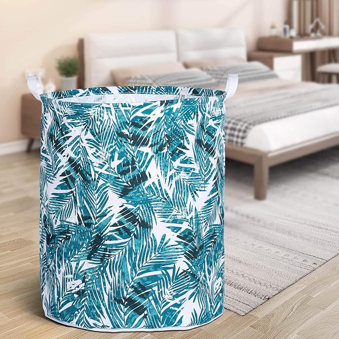 Merdes 19.7’’ Waterproof Foldable Laundry Hamper, Dirty Clothes Laundry Basket, Linen Bin Storage Organizer for Toy Collection (Plam Leaf)