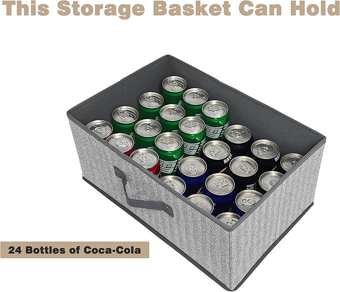 Storage Baskets, 15.7 Inch Woven Fabric Bins, Storage Cubes with Reinforced Handles, Organizer Bins for Closet Shelves, Foldable, for Toys, Clothes (2PCS/Grey-15.7*11*7.8inch)