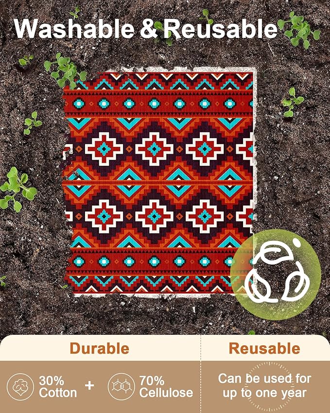 Kitchen Swedish Dishcloths with Hooks - 6 Pack Reusable Dish Cloths for Washing Dishes Fast Drying Cute Fun Swedish Dish Towels Washable Cleaning Sponge, Brown Cowboy