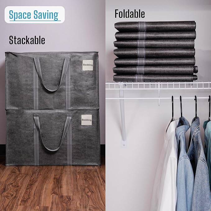 VENO 10 Pack Moving Bags and Large Christmas Storage Bins with lids. Alternative to Moving Boxes, Packing Supplies for College. Extra Large Heavy Duty Totes for Packaging (Dark Gray, 10 Pack)