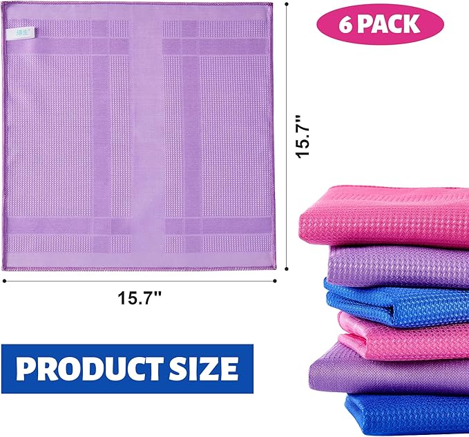 JOYMOOP Microfiber Waffle Weave Cleaning Cloth,Highly Absorbent Kitchen Towels,Quick Drying Lint Free Dish Towels for Kitchen,6 Pack, Mixed Color, 15.7×15.7inch