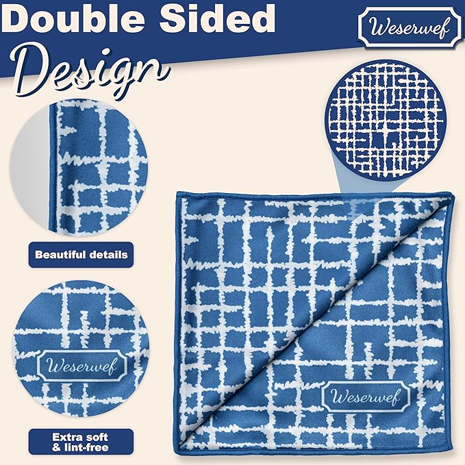 WESERWEF Design Microfiber Glasses Cleaning Cloth – Premium Cleaning Cloth for Eyeglasses, Screens, Tablets, Cameras & Lenses, 12" x 12", Ultra-Soft & Scratch-Free (Blue)