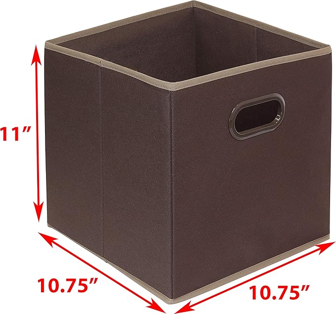 Simple Houseware Foldable Cube Storage Bins with Handles, 11-Inch, Brown, 6-Pack, Fabric Cubes Organizer for Closet or Shelves