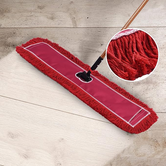 Matthew Cleaning 36'' Industrial Strength Cotton Dust Mop Refill Washable Replacement Heads for Residential & Commercial Use Fit Standard Dust Mop Frames, Hardwood, Concrete Floors Red 12 Pack
