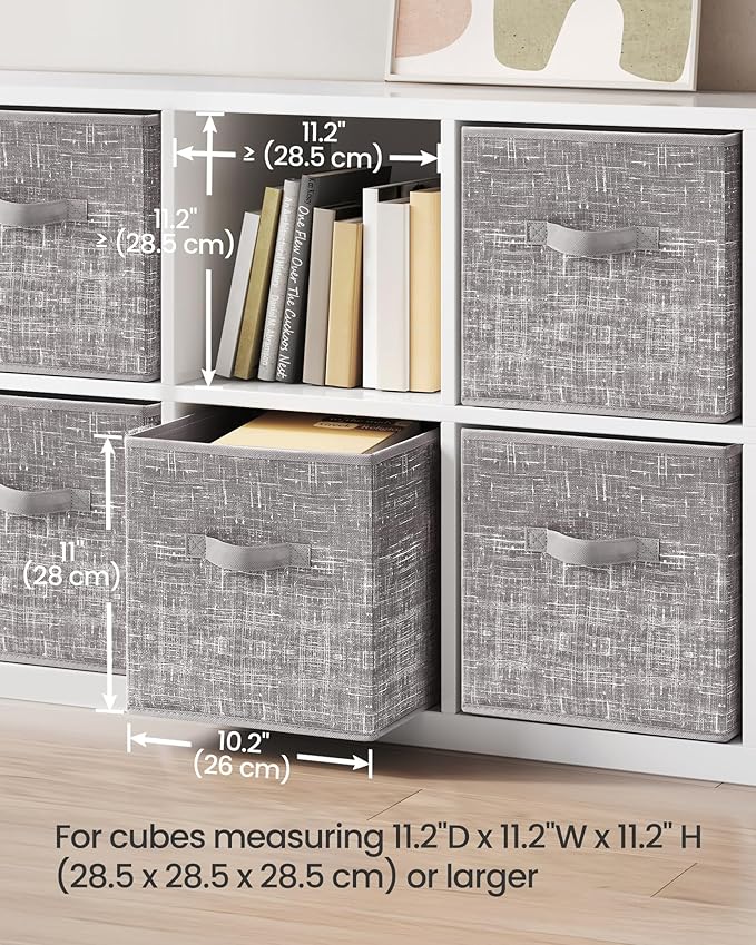 SONGMICS Storage Cubes, 11-Inch Non-Woven Fabric Bins with Double Handles, Set of 6, Closet Organizers for Shelves, Foldable, for Clothes, Taupe UROB026K01