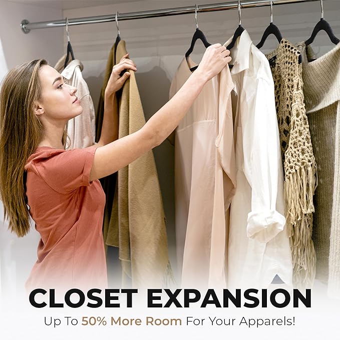 100 Pack Velvet Hanger for Shirt Pants Dresses Skirts Suits Jackets - Slim Space Saving Design - Standard Coat Hanger - Sturdy & Durable Design with Shoulder Grooves Hook