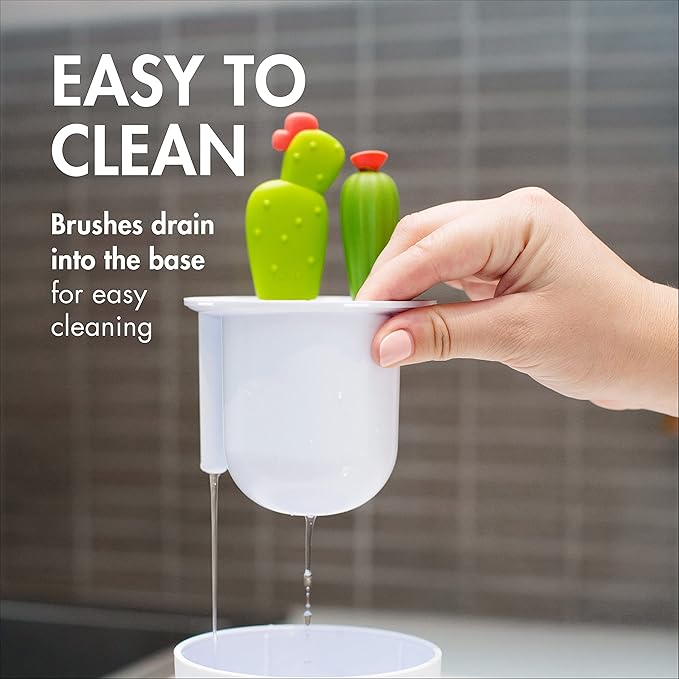 Boon Cacti Bottle Cleaning Brush Set - Includes Bottle Brush,Nipple-Brush,Detail-Brush,and Straw-Brush - Baby-Bottle-Brush Set for-Bottle Drying Rack - Baby Essentials -,4 Count (Pack of 12)
