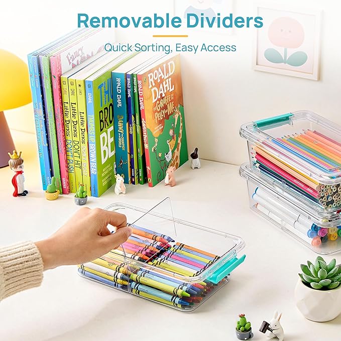Vtopmart 8 Pack Clear Pencil Box, Plastic Pencil Holder with Removable Divider for Pen Organizer, Stackable Containers with Lid for Pen, Art Craft, Sticker, Scrapbook & Office Supplies