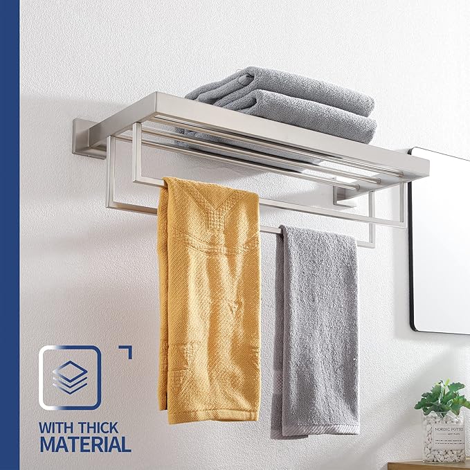 KOKOSIRI Towel Rack 20 Inches Bathroom Towel Shelves with Double Towel Bars SUS304 Stainless Steel Wall Mounted, Brushed Nickel B6003BR-L20