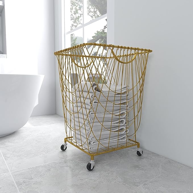 Deco 79 Metal Square Storage Cart with Wheels and Handles, 16" x 17" x 24", Gold