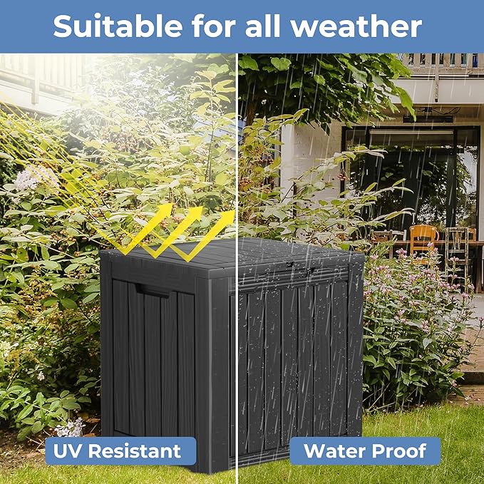 Outdoor Storage Box Small, Lockable 45 Gallon Deck Delivery Box Waterproof, Resin Patio Storage Bin for Pool Accessories Cushion Furniture, Garden Tools, UV-Resistant Outside Black