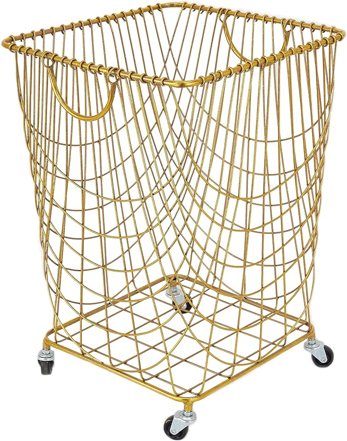 Deco 79 Metal Square Storage Cart with Wheels and Handles, 16" x 17" x 24", Gold