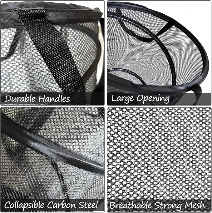 BATTOO Collapsible Laundry Baskets, Foldable Hamper for Laundry, Extra Large Pop Up Laundry Hamper 113L with Portable Bag Mesh Clothes Hamper for Bathroom, Campout, Dorm or Travel