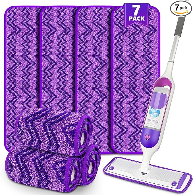 Reusable Mop Pads Compatible with Swiffer PowerMop, Microfiber Pads Replacement Washable Refills Pads for Dry Wet Cleaning, Spray Mops Pads Floor Mop Head for Hardwood Cleaning, 7 Pack