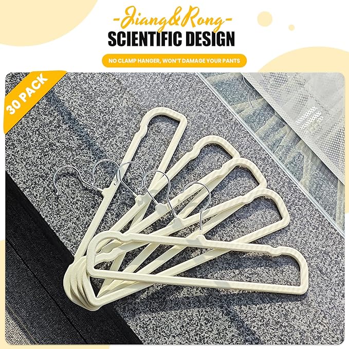Jiang&Rong 30-Pack Velvet Pants Hangers, Space Saving Slim and Ultra-Thin Non-Slip with 360° Rotating Hooks Felt Hangers, Strong Load-Bearing Capacity Hangers(Beige)