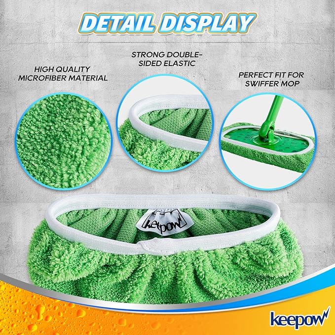 KEEPOW Reusable Mop Pads Compatible with Swiffer Sweeper Mop, Dry Sweeping Cloths for Swiffer Pads, 8 Pack Washable Microfiber Wet Mopping Cloth Refills for Surface/Hardwood Floor Cleaning