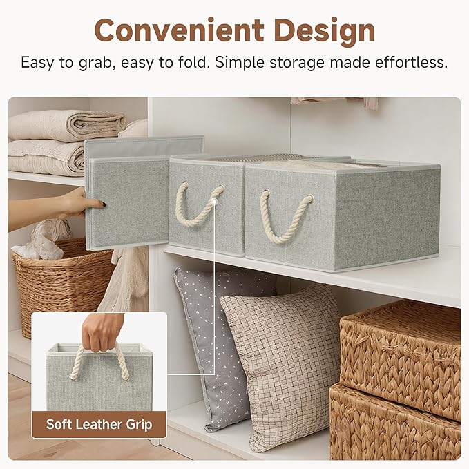 StorageWorks Storage Baskets for Shelves, Closet Organizers and Storage Bins, Fabric Organizer Bins for Clothes, Closet Shelf Organizer, Gray, Large, 3-Pack