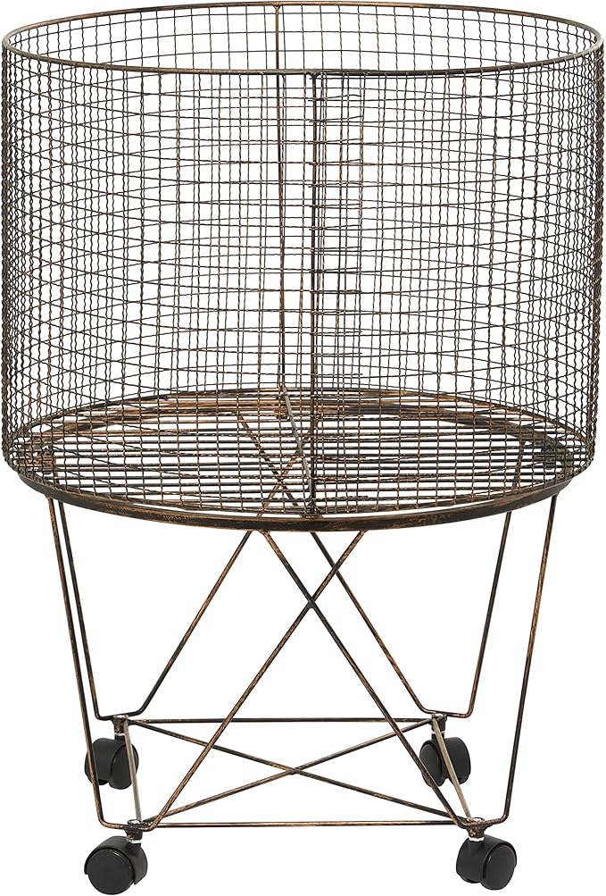 Deco 79 Metal Cylinder Storage Cart with Wheels, 20" x 20" x 28", Bronze