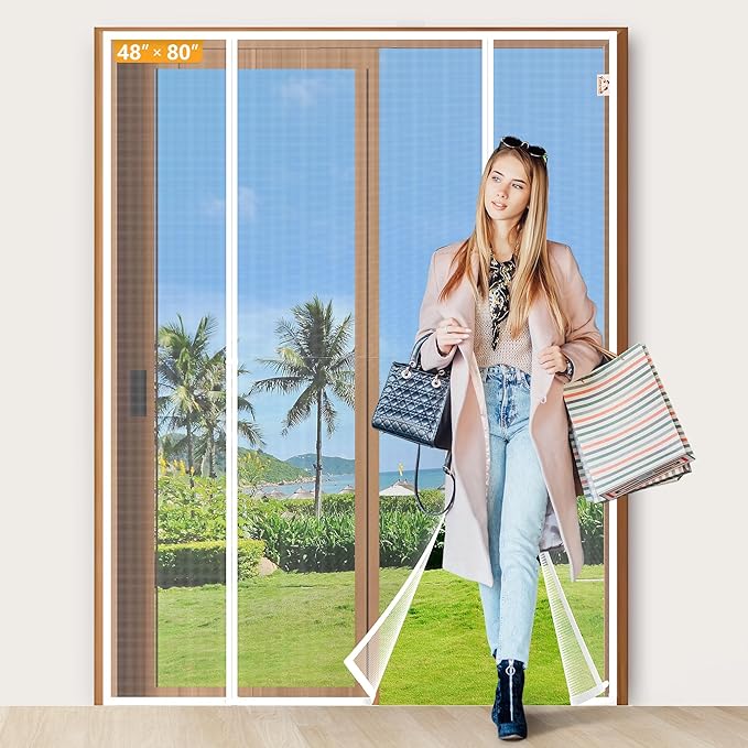 Yotache White Magnetic Screen Door Fit 48" x 80" Doors, Screen Size 50" x 81" Double Door Screen Mesh for Sliding Door