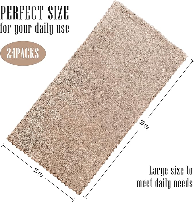 Sunny zzzZZ 24 Pack Kitchen Dishcloths - Does Not Shed Fluff - Reusable Dish Towels, Dish Cloths, Super Absorbent Coral Fleece Cleaning Cloths, Nonstick Oil Washable Fast Drying, 10 x 20 Inch (Brown)