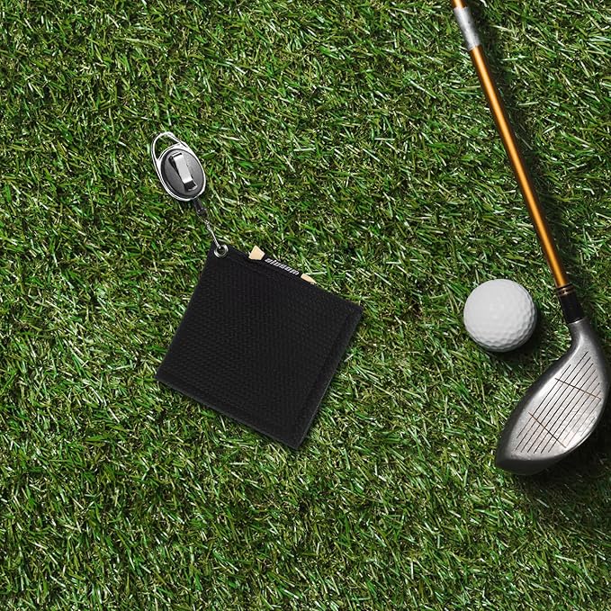 Hemoton Golf Towel for Golf Clubs with Retractable Clip Black Microfiber Cleaning Cloth for Men and Women