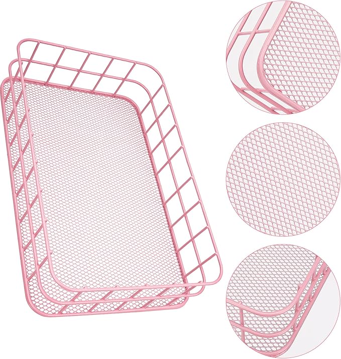 Black Metal Wire Cabinet Organizer Storage, Iron Grid Storage, Tray Net Basket Storage for Office, Home Decoration (Pink)