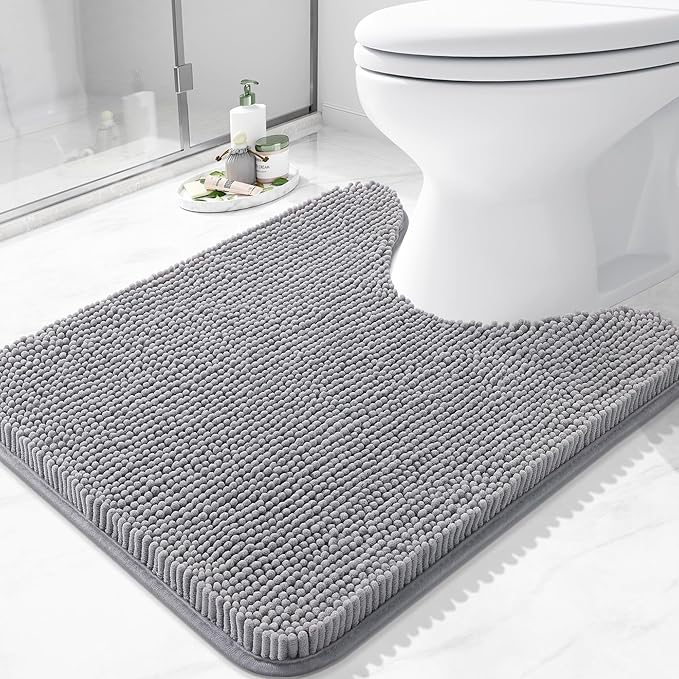 Arotive Bathroom Toilet Rugs U Shaped 24x20, Extra Soft Absorbent Shaggy Chenille Contour Bath Rugs for Toilet, Machine Washable Non-Slip Contoured Bath Mats, Grey