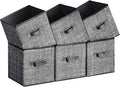 SONGMICS Storage Cubes, 11-Inch Non-Woven Fabric Bins with Double Handles, Set of 6, Closet Organizers for Shelves, Foldable, for Clothes, Classic Black UROB026B01