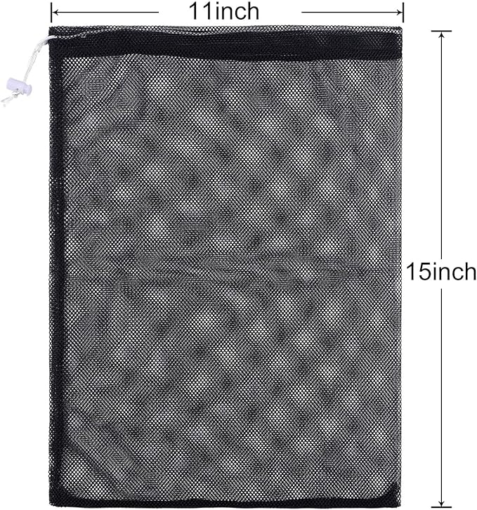 Frienda 6 Pieces Mesh Stuff Sack, 11 x 15 Inch Durable Nylon Drawstring Laundry Bag for Rinsing Beach Toys, Seashell Collecting, Mesh Bags and Travel(Black)