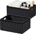 UBBCARE 2 Pack Wicker Basket, 16.5L×13H×7.5W inch Woven Paper Rope Storage Baskets for shelves, Foldable Rectangular Storage Baskets with Handle, Storage Basket for Organizing, Black