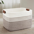 86L Extra Large Laundry Basket with Leather Handles for Living Room Storage, Woven Rope Baskets for Blanket, Kids Toy, Gifts, Wicker Hamper for Bedroom Dirty Clothes, 24"x16"x14" Dark Brown