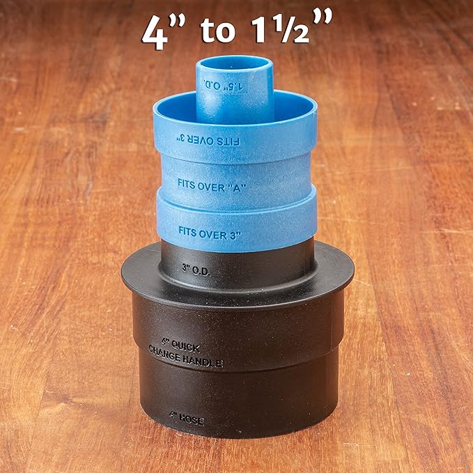 Dust Right Stacking Dust Port Adapter Set (3-Piece) – Interchangeable Vacuum Adapter for Dust Collection Hose & Tools – Glass Reinforced Polypropylene Dust Collectors for Woodworking